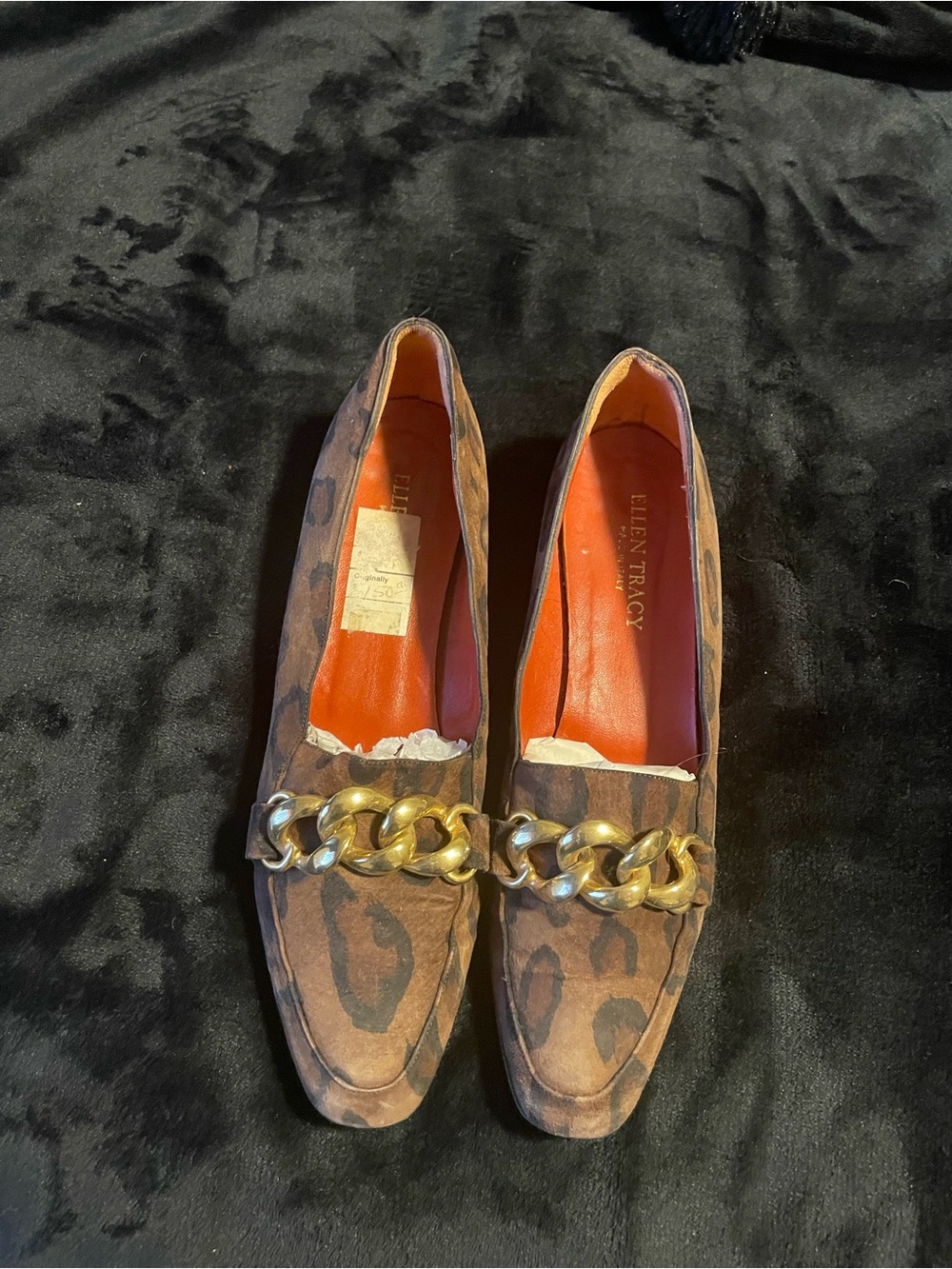 Ellen Tracy Brown Leopard Print Chain Loafers